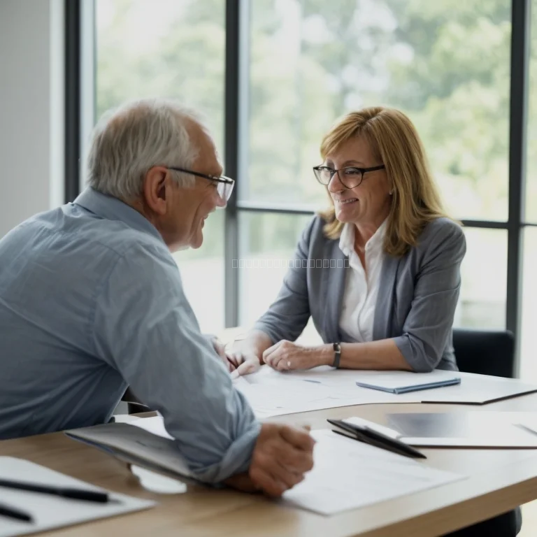 Retired couple receiving consulting services